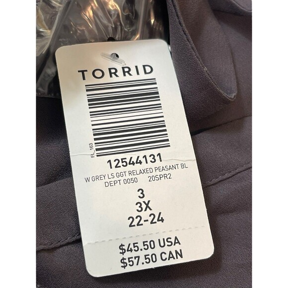 Torrid 3X (22/24) Gray Long Sleeve Tie Neck Peasant Sheer Relaxed Tunic Top NWT - Picture 6 of 14